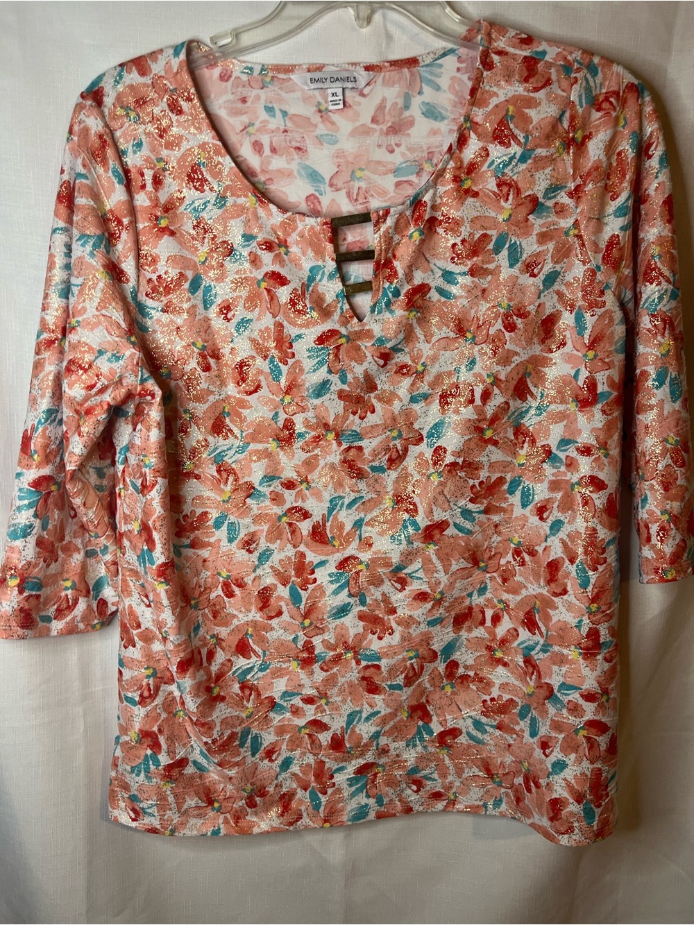 Emily Daniels Pink Floral Metallic-Detail Tunic
